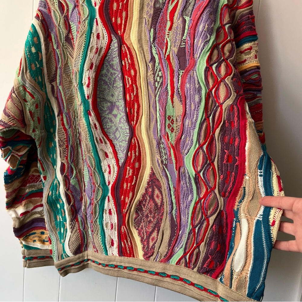 Vintage Coogi 3D Knit Mercerized Cotton Sweater Australia 1980s Biggie Colourful - Picture 7 of 11